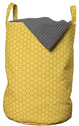 ABAKUHAUS Bienenwabe Wäschesack, Geometrische Muster Hexagon, Wäschekorb mit Griffen Kordelzugverschluss für Waschsalons, 33 cm breit x 49 cm hoch, Braun Gelb