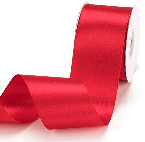 IHKFILAN Satinband, in Hot Red (50 mm x 22.86 m), matt glänzendes Geschenkband, edles Schleifenband zum Dekorieren & Basteln, zum Einpacken besonderer Geschenke, für Hochzeiten, Taufen, uvm