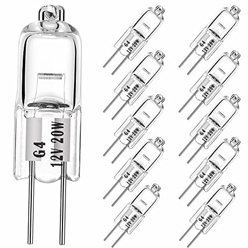YBEK G4 Halogen Bulbs 20W 12V T3 JC Type 2 Pin Base Replacement for Landscape Under Cabinet Puck Light Track Lighting Dimmable(10 Pcs)