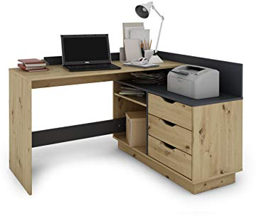 byLIVING Belfast Winkelschreibtisch, Links oder rechts montierbar, Artisan Eiche/anthrazit, Holzwerkstoff Spanplatte, Hellbraun, B 129, H 83,5, T 105 cm