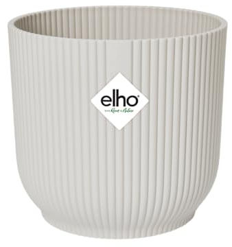 Elho Vibes Fold Rond Roues 35 - Pot De Fleurs pour Intérieur - Plastique 100% recyclé - Ø 34.9 x H 32.4 cm - Blanc/Blanc Soie