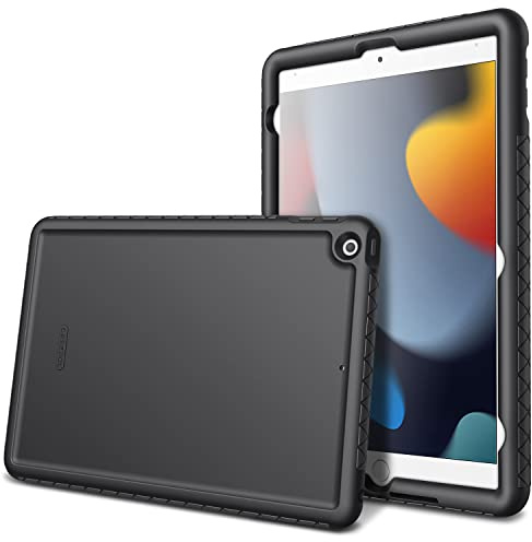 Fintie Silikon Hülle für iPad 9/8/7 Generation (10.2 Zoll, 2021/2020/2019) | Anti-Rutsch Schutzhülle mit verstärkten Ecken und Kanten, rutschfeste Stoßfeste Schutzhülle Cover, Schwarz