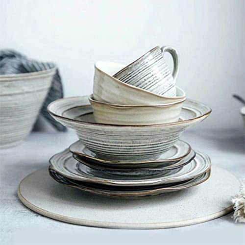 Brigtviee Service de Table pour 2 Personnes, 10 pcs Service de Vaisselle Complets en Porcelaine, Service de Table Complet avec Assiettes Plates, Bols à Céréales, Tasse à Café avec Soucoupe