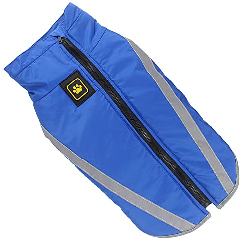 Morima Wasserdichter Hundemantel Winter mit Bauchschutz Versteckter Traktionsring Warm halten Reflektierend Hoher Kragen mit Kordelzug Hundemantel für Mittlere und Große Hunde(XL,Blau)