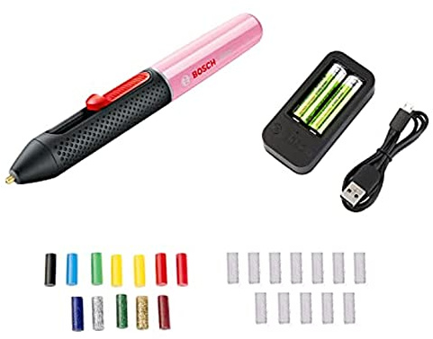 Bosch Gluey Cupcake Pink Penna Incollatrice a Caldo a Batteria, con 20 Stick di Colla, in Scatola di Cartone, Rosa & Stick Colla per Penna incollatrice, 70 pezzi, 7 x 20 mm, Trasparente