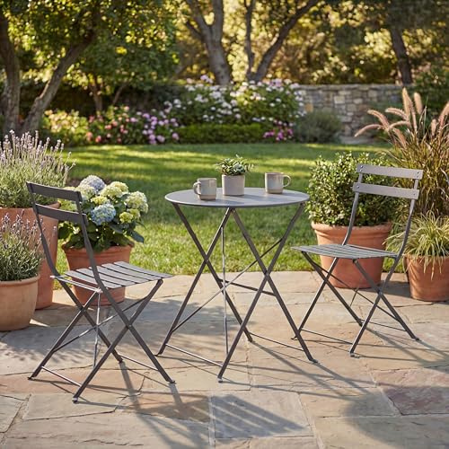 Garden Vida Bistro-Set, Legierter Stahl, dunkelgrau, H 71 x W 60 x D 60 cm Approx