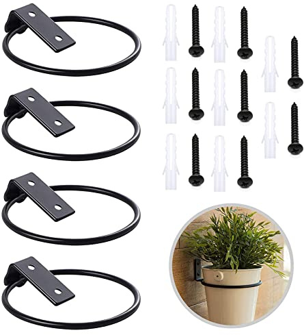 MissFox 4 Stück Wandhalterung Blumentopf, Metall Blumentopfhalter Wand, Durchmesser 5 Zoll, Faltbarer Ring Wandhalterung mit Schraube für Hausgarten Balkon im Freien