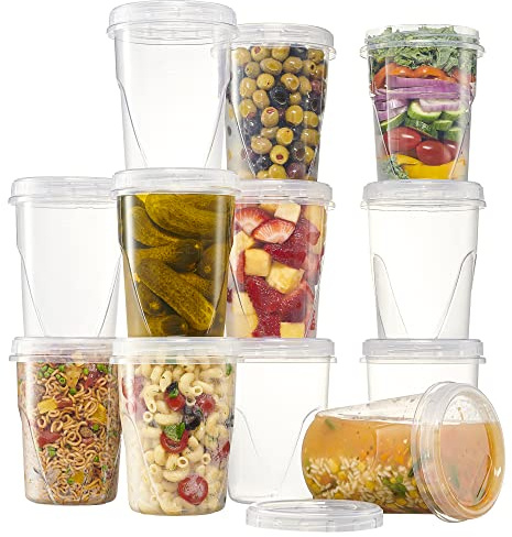 PLASTICPRO 12 Pack Twist Cap Food Storage Containers with Clear Screw on Lid- 32 oz Reusable Meal Prep Containers - Freezer and Microwave Safe Clear Plastic Food Storage