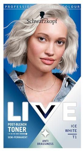 Schwarzkopf LIVE Post-Bleach Hair Toner, Ice White Semi-Permanent Colour Toner, for Cool Blondes, Ice Blonde Toner Neutralises Brassiness and Yellow Tones for up to 16 Washes