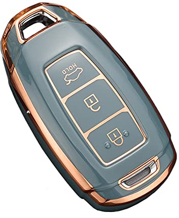 ontto Schlüsselhülle Autoschlüssel Hülle Passt für Hyundai Palisade Veloster Grandeur Azera I30 Ix35 Santa Fe TM Elantra GT Kona TPU Silikon Schlüsseletui Schutzhülle Schlüsselanhänger-Gold Gray