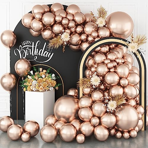 Champagne Gold Balloons, 113 pcs 18/12/10/5 Inch Metallic Champagne Balloon Garland Arch Kit, Different Sizes Chrome Light Gold Latex Party Balloons for Birthday Wedding Graduation Decorations