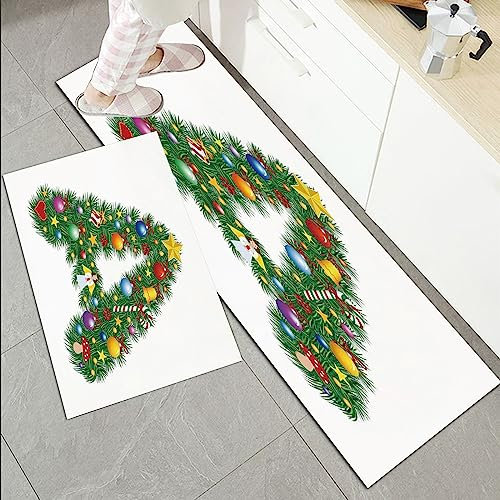 Küchenläufer Küchenmatte 2 Stück 45x70cm+45x120cm,Buchstabe A, Baumstern aus Winterfeiern Betender Engel Mini Sterne Buc,Rutschfest Pflegeleicht, Anti-Müdigkeit Küchenteppich Teppich Läufer für Küche