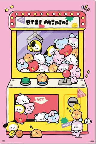 BT21 - Arcade Machine - Poster Plakat Druck - Grösse 61x91,5 cm + 2 St Posterleisten Alu 63 cm