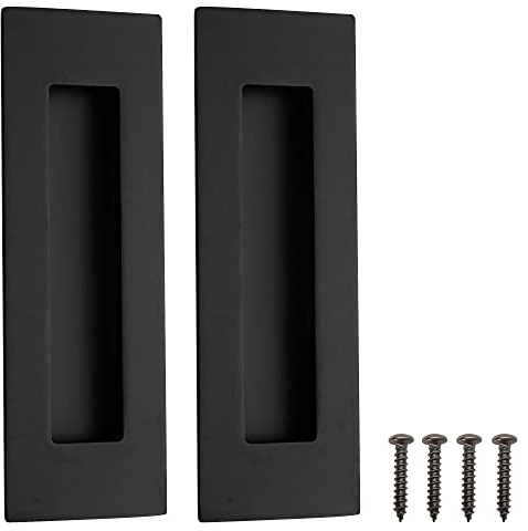 Malimali 2 Pack 150mm Recessed Sliding Door Handles, Pocket Door Handles | Flush Door Handles Hardware, Stainless Steel Rectangle Finger Pulls Handles, For Sliding Closet Door Barn Door, Matte Black
