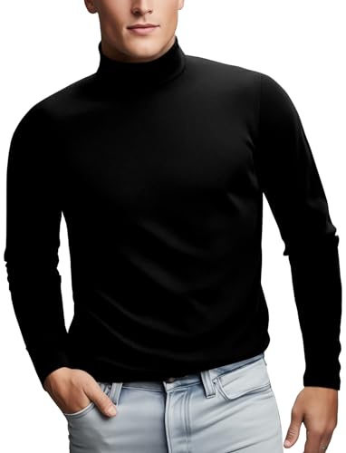 Zengjo Mens Polo Neck Thermal Top Long Sleeve Base Layer(Black,M)