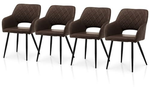 TUKAILAI Esszimmerstühle 4er Set aus Kunstleder, Küchenstuhl Polsterstuhl mit Offener Rückenlehne,Armlehnen,Gepolstertem Sitz, Metallbeinen, Stühle für Wohnzimmer,Esszimmer,Küche