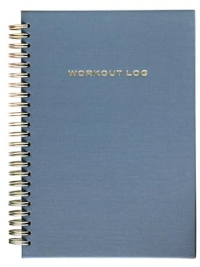 East to West Studio Workout Log Notebook, Minimalist Exercise Log, Daily Fitness Tracker, Movement Journal, Workout Journal, Blue Linen Cover