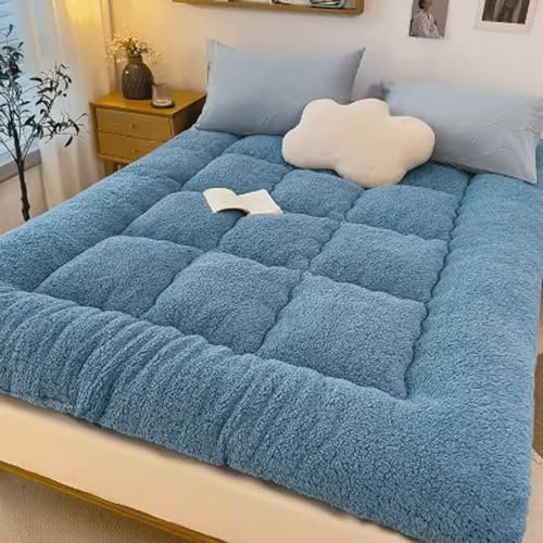 Rollmatratze Verdickte Rollmatte Futon-Matratze Bodenschlafmatte Tragbare Einzel-Doppel-Futon-Tatami-Faltbare Queen-Size-Matratze (Color : Blue, Size : King 150cm*200cm)