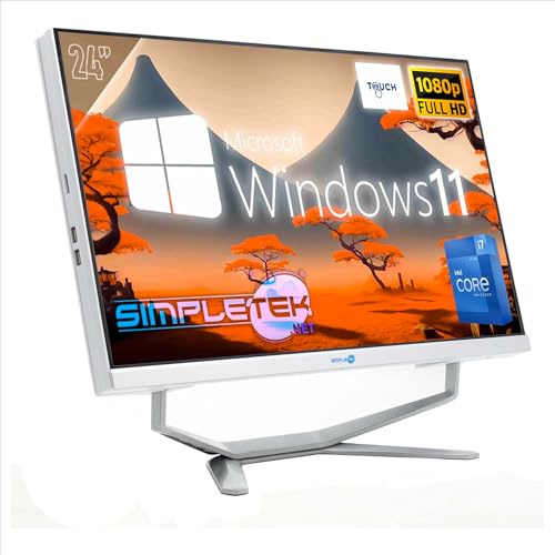 SIMPLETEK - PC Desktop All-in-One con Schermo Touchscreen da 24 Full HD | Processore Octa-Core Core i7 di 12ª Generazione | 8GB RAM, SSD 240GB, Webcam 2K