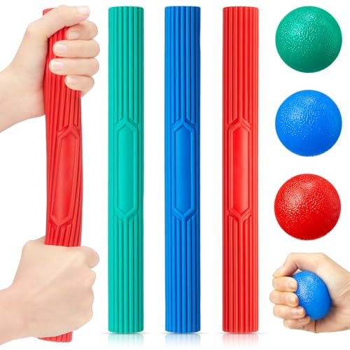 Silipull Handtrainer Bars 3 Widerstandsstufen mit 3 Griffbällen | Farbcodiertes Silikon-Set für Handgelenk- und Unterarmtraining während Heimtraining, Tennis, Golf und Gewichtheben
