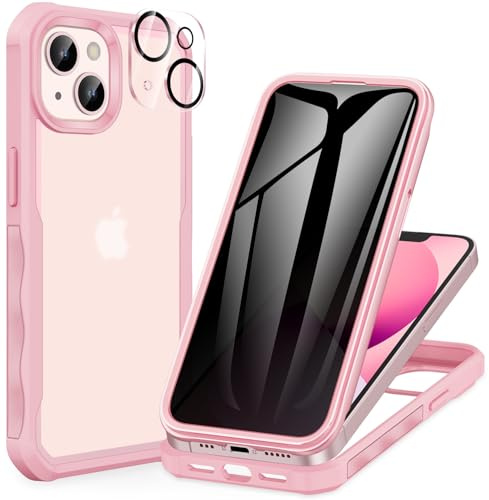 CENHUFO Sichtschutz Hülle für iPhone 14/iPhone 13, 360 Grad Handyhülle Schutzhülle mit Eingebautem Privacy Panzerglas Displayschutz und Kameraschutz Stoßfest Panzerhülle Bumper Cover Case - Rosa