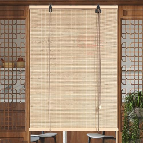 SANJIAOJIA Bambus Rollo Ohne Bohren,Innen/außen Bambusrollo Retro Raffrollos Jalousien Seitenzugrollo Für Fenster/Türen,Sonnenschutz Sichtschutz,Anpassbar Farbe,Breite x Höhe (100cm x 120cm)