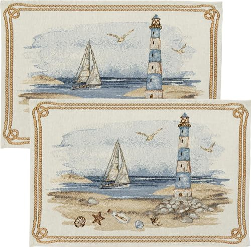 Sander Tischset Lighthouse 2er-Pack Gobelin blau-Natur Größe 32x48 cm