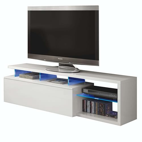 Miroytengo Led Mueble TV Blanco Brillo 150 cm, 1 Puerta y 3 Espacios, Fabricado en Melamina, Diseño Moderno, para Salón