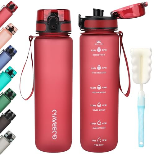 Gobravio Water Bottle 1l, Drinking Bottle BPA Free, Sports Bottle Leakproof Dishwasher Safe Water Bottle for Teenager, Adult, Sports, Hiking, Gym, Outdoor, School & Office