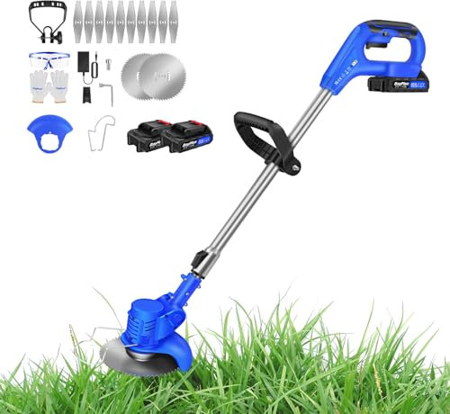 Metal Blade Strimmer, Telescopic Cordless Strimmer, Grass Trimmer, Garden Strimmer Cordless Lawnmower and Strimmer Set with 1500mAh Battery and Charger, Electric Grass Strimmer Edger for Lawn Care