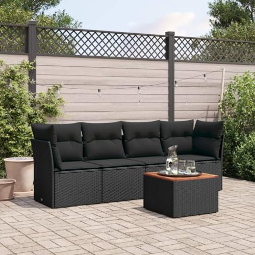 Homgoday Gartensofa-Set, 5-teilig, mit Kissen aus schwarzem Polyrattan, für den Außenbereich, Gartenmöbel-Set, Loungeset für den Garten, Outdoor-Sofas Type3223472
