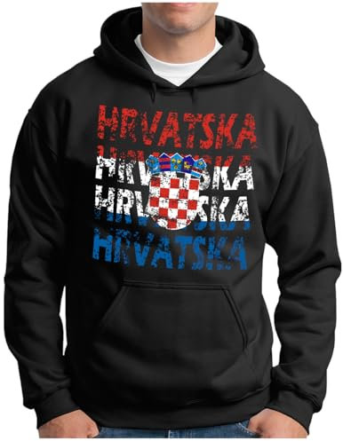OM3® Hrvatska huvtröja | Män | Kroatien lagtröja Croatia flagga fotboll EM fanshirt II | Huvtröja S – 5XL, svart, 5XL