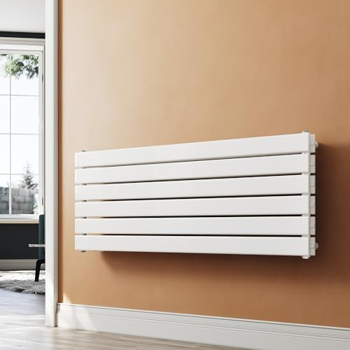 SUNXURY Radiatore di design a pannello, 465 x 1200 mm, orizzontale, a doppio strato, con connettore laterale multiblocco, colore bianco