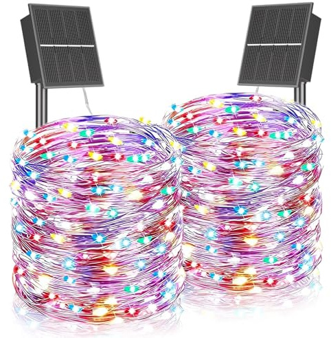 SOLARBABY Solar Lichterkette Aussen,2×20M 200 LED Solarlichterkette Außen Wetterfest, 8 Modi IP65 Wasserdicht Weihnachtsdeko Lichterkette, Weihnachtsbeleuchtung Außen für Balkon Garten Party Deko-Bunt