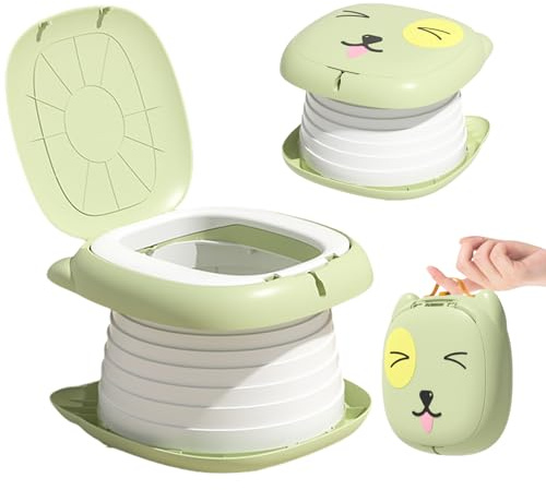 Faltbarer Toilettensitz für Kinder, Tragbares Reise-Klapptöpfchen, Falttoilette, Reisetoilette, Travel Töpfchen, Kindertoilette für Mobile Toilette (Grün)