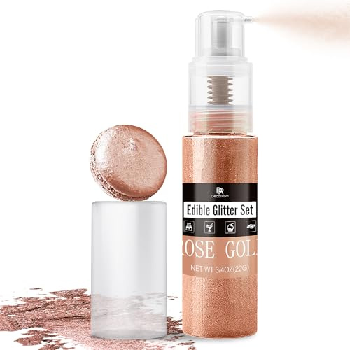 Roségold Essbarer Glitter Spray – 22g Essbarer Glitzerstaub & Lebensmittelfarbe Spray zum Dekorieren von Torten, Kuchen, Getränken, Süßigkeiten & Cocktails. Lebensmittelechter Glitzer in Pulverform