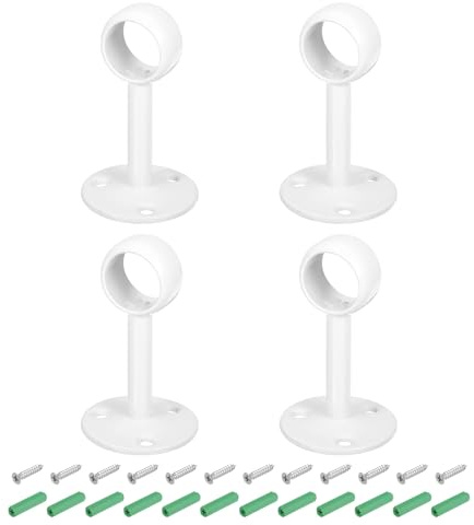 sourcing map 4 Pcs 0.75 Inch Curtain Rod Holder, Ceiling Mount Pipe Flange Socket, Stainless Steel Closet Rod Bracket with Screws, White