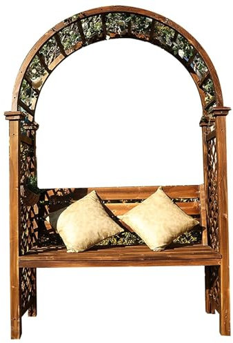 Banc de jardin extérieur en bois avec design en dôme, siège large et pieds renforcés, tonnelle de jardin en métal avec banc pour arche de jardin deux places, couleur naturelle