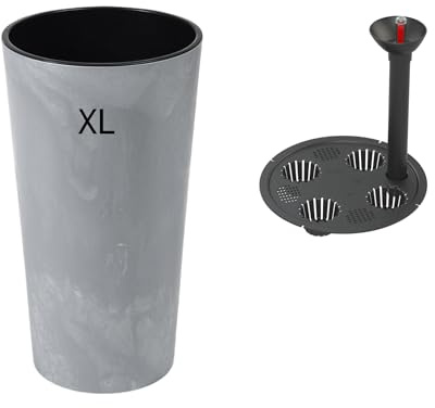 MELTOM Blumenkübel Rund Betoneffekt mit Bewässerungssystem mit Herausnehmbaren Einsatz Blumentopf Pflankübel, oder (Grau, XL - 57 cm + SYS)