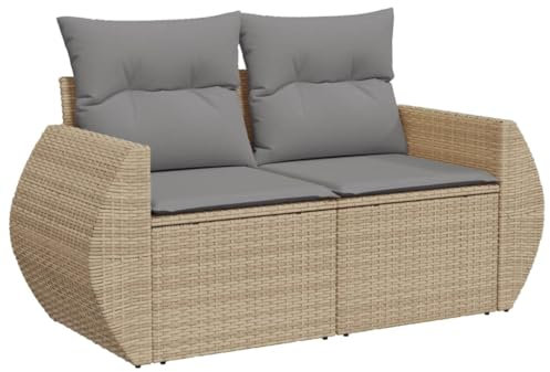 HETFTJN Balkon Eckbank Lounge Sofa Outdoor Mini Couch Lounge Sessel Outdoor - Gartensofa mit Kissen 2-Sitzer Beige Poly Rattan für Garten Terrasse Balkon Schwimmbad