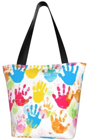 XDHFFJUCK Borsa per la spesa pieghevole per bambini con stampa a mano con cerniera, grande borsa a tracolla ad alto volume per donne, borsa in tela riutilizzabile, compagna di shopping alla moda e