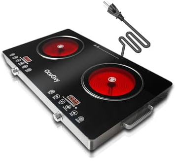 23 Portable Infrared 2 Burner 3500 Electri Burner with 2 Hours Timer-Electric Hot Plate Touch Control Panel Adjustable Heating Power Glass Plate Electric Cooktop for Cooking