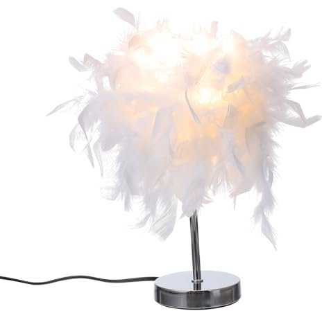 UKCOCO Nachttischlampe Federn Weiß – Warmweißes Stimmungslicht für Schlafzimmer & Wohnzimmer, romantische Federlampe für Mädchen, Frauen
