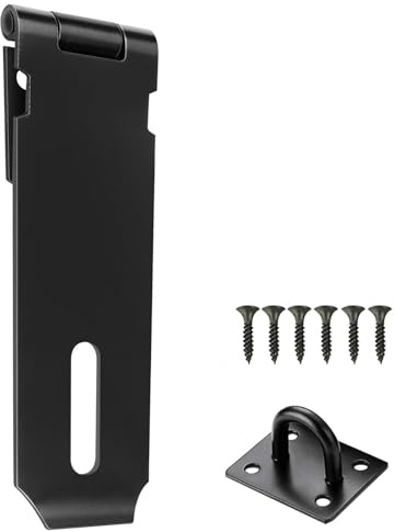 3 Inch Shed Door Latch Gate Lock Latch Hinge Padlock Catch Door Clasp Latch Security Hasp,hasp and Staple,Door Padlock Buckle for Doors, Windows, cabinets, pet Cages, lockers Etc(Black)