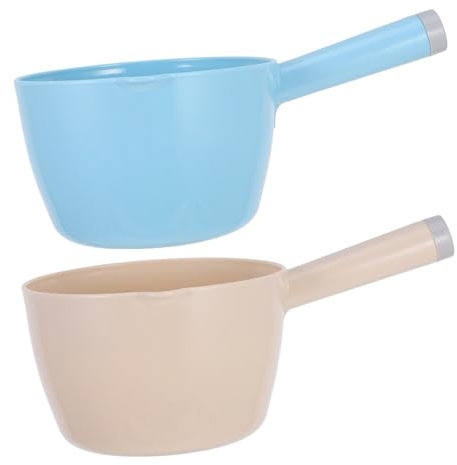 Cabilock Cucharón De Agua Japonés Pequeño Azul y Beige, Pala De Cocina Ergonómica De Plástico, Cuchara Larga Multifuncional Para Hogar, Lavado De Verduras y Riego, Juego De 2 Piezas