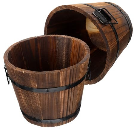 HANABASS Holz Blumentopf Sukkulenten Pflanzer Vintage Holzeimer Gartendeko Balkon Innenhof 18,5x14x15cm 2 Stück Langlebiges Material
