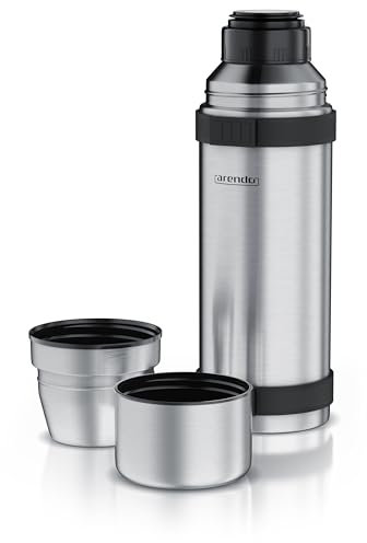 Arendo Thermos Stainless 1L, Thermos Coffee Flask SUS 304 Stainless Steel, Insulated Bottle for Hot and Cold Drinks, 100% Leak-Proof, Included 2 Coffee Travel Cups, BPA-Free,One Click Closure