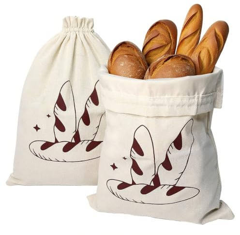 Alimat PluS Large Linen Bread Bags 30×40cm, 2 Pack Reusable Bread Bags with Plastic Inner Lining, Suitable for Food Storage