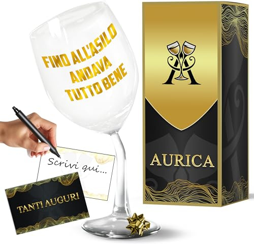 Aurica Calice Vino Personalizzato FINO ALL'ASILO ANDAVA TUTTO BENE – Bicchiere Piegato Per Brindisi Di Chi Sa Che Da Lì È Iniziata La Discesa! Regalo Ironico E Memorabile Con Confezione Regalo Inclusa