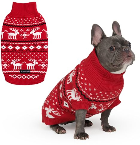Spark Paws Weihnachts Hundepullover – Weicher Strickpullover für kleine, mittlere & große Hunde – Süßer, Warmer Hundepullover für French Bulldogs & große Hunde, (Dasher Red, L) | Hundejacke für kleine, mittelgroße und große Hunde, Stretch-Passform, Französische Bulldogge, Pitbull, Mädchen und Jungen